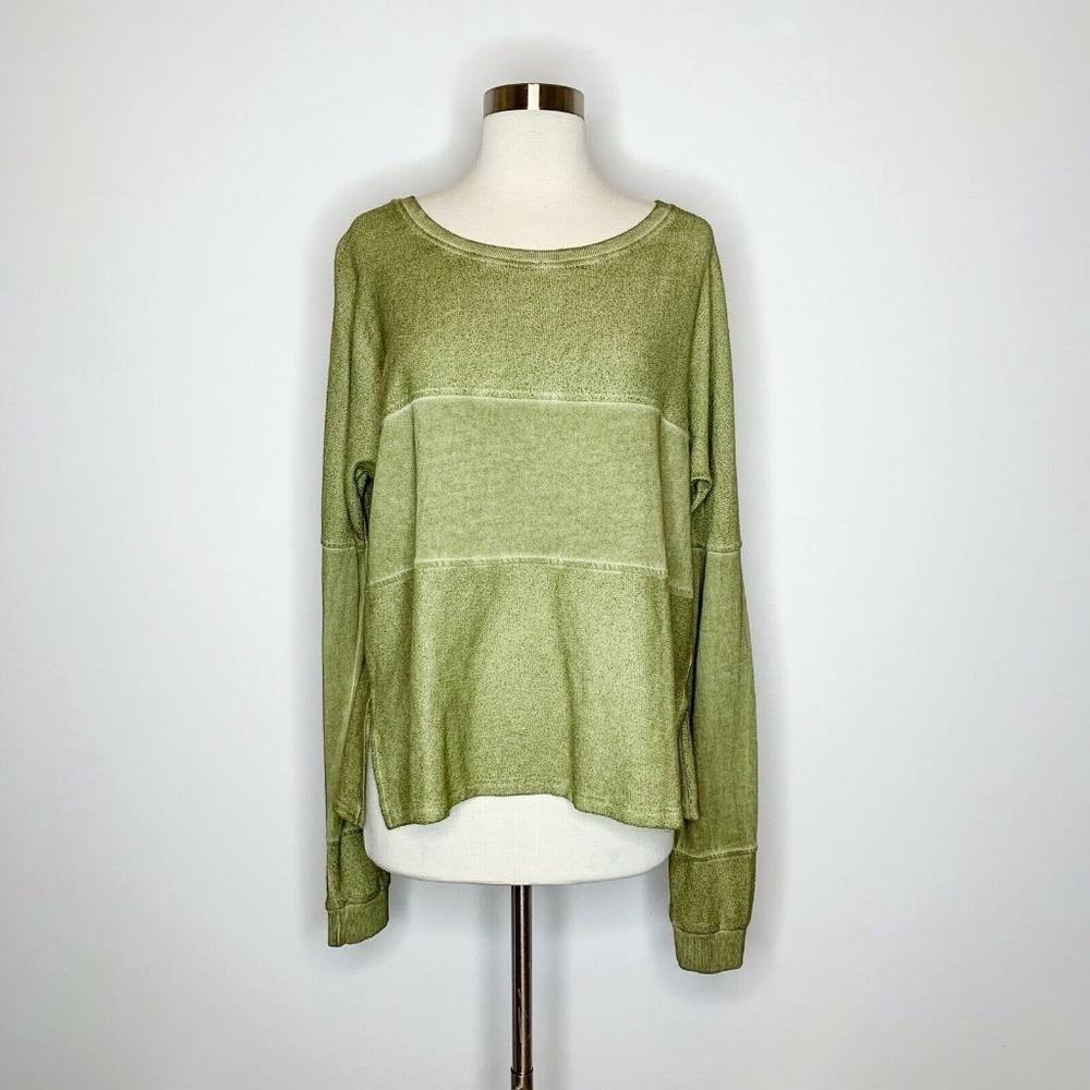 Paparazzi Top Women Large Sage Green Sweatshirt Mixed Texture Long Sleeve NWT